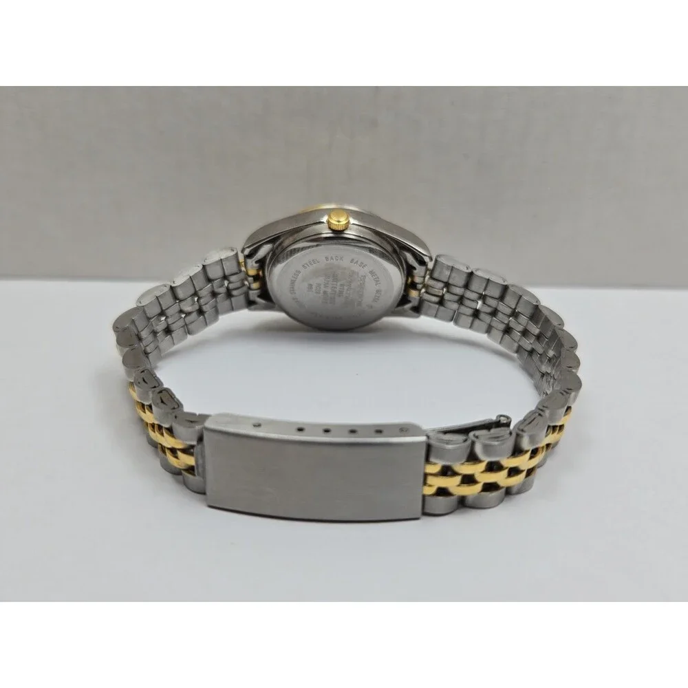 Prestige By Waltham Womens Two Tone Gold Day Date Quartz Dress Watch New Battery